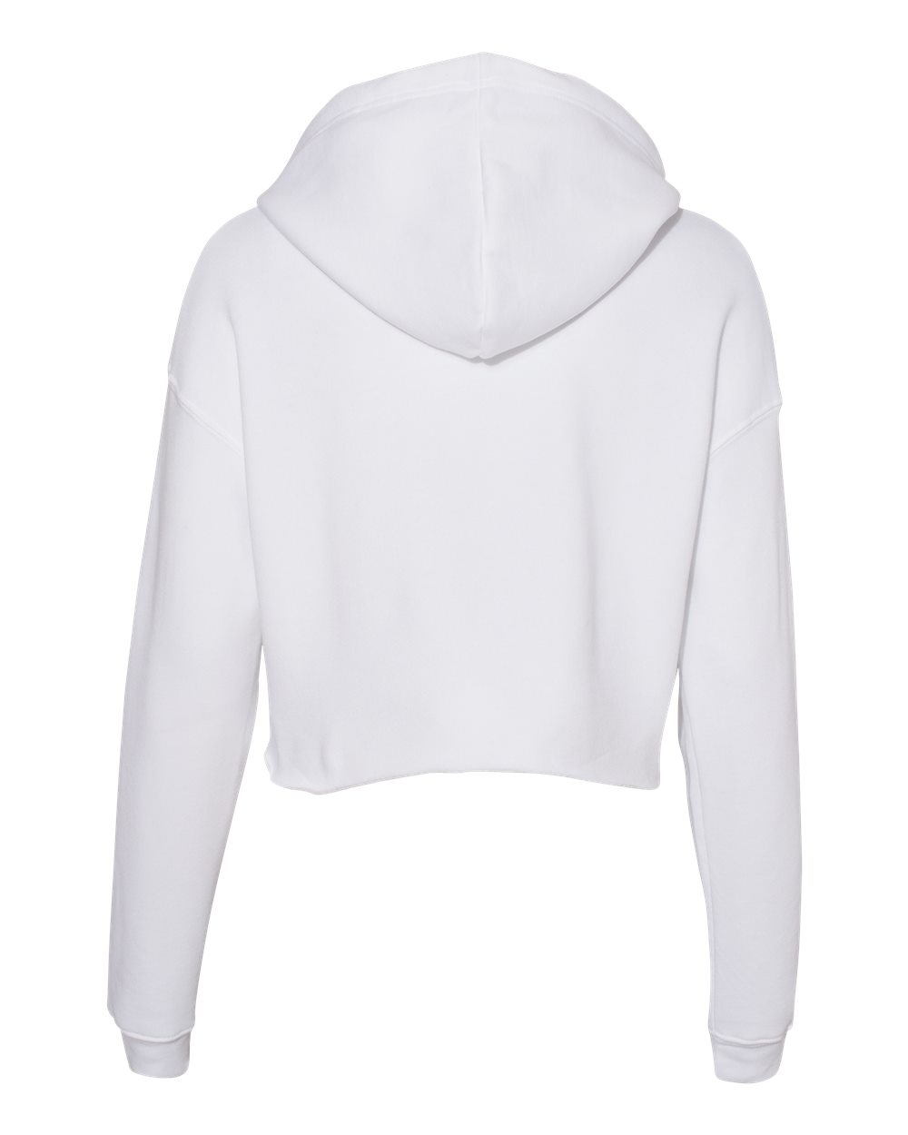 Rear View of White Women's Crop Fleece Hoodie - 7502