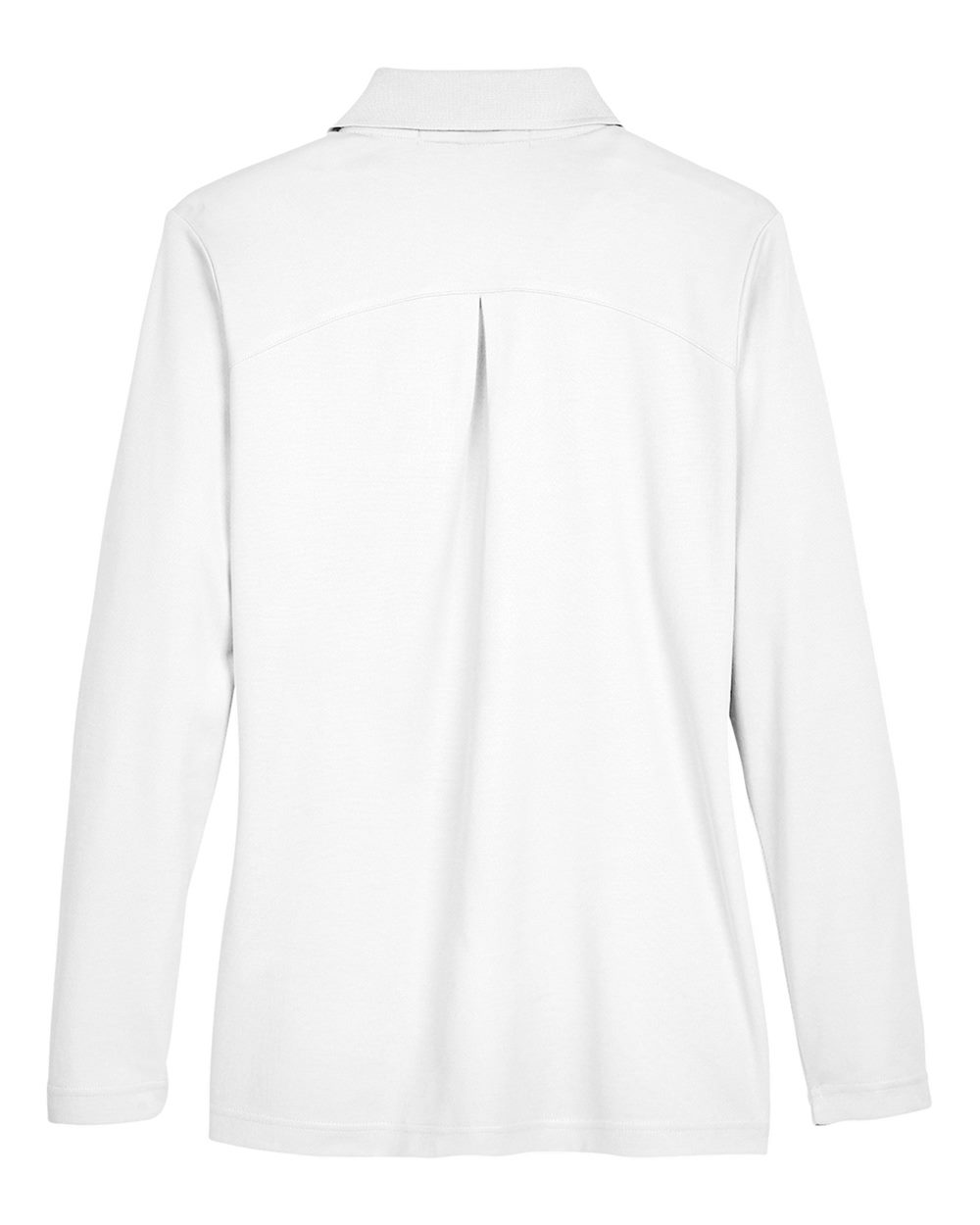 Rear View of White Women's CrownLux Performance® Plaited Long Sleeve Polo - DG20LW