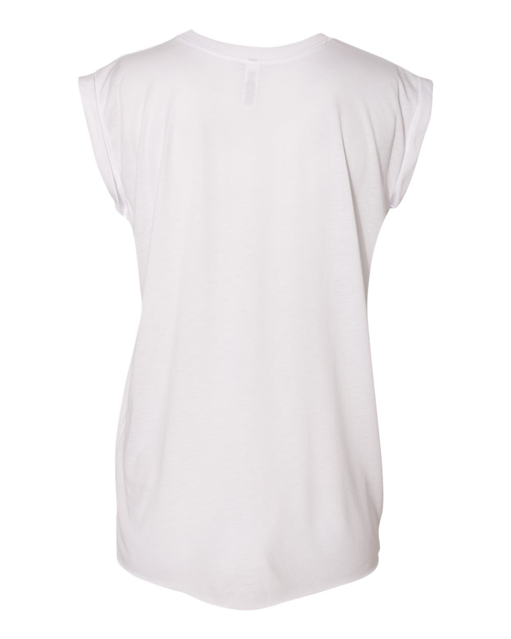 Rear View of White Women’s Flowy Rolled Cuffs Muscle Tee - 8804