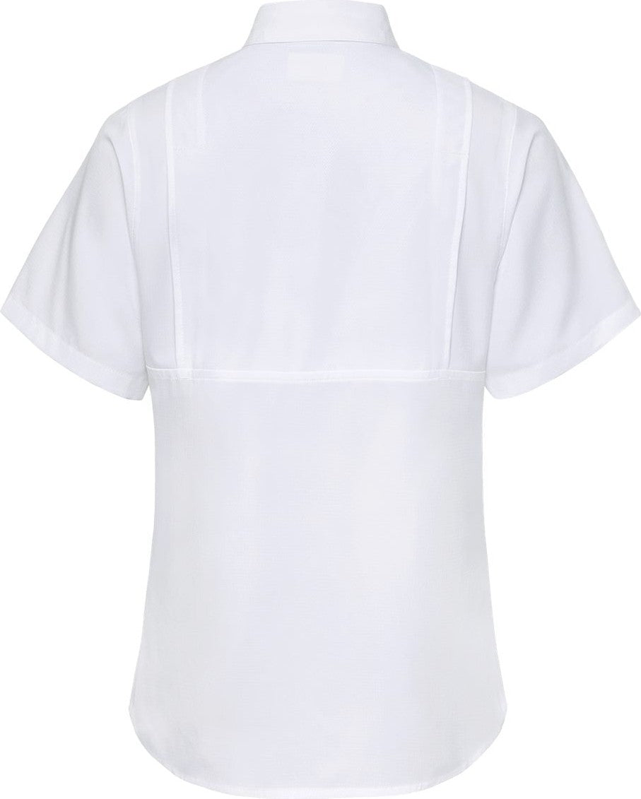 Rear View of White Women's Hatteras Performance Short Sleeve Fishing Shirt - 704