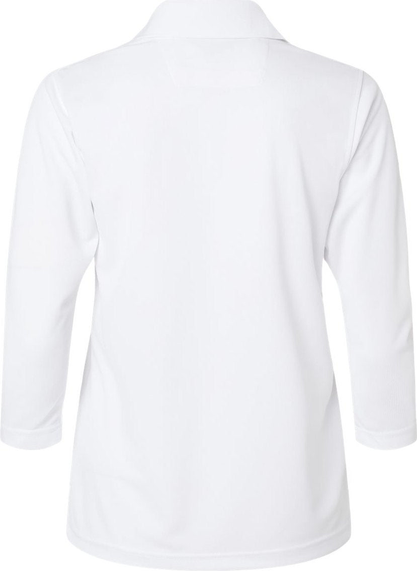 Front View of White Women's Lady Palm Three-Quarter Sleeve Polo - 120