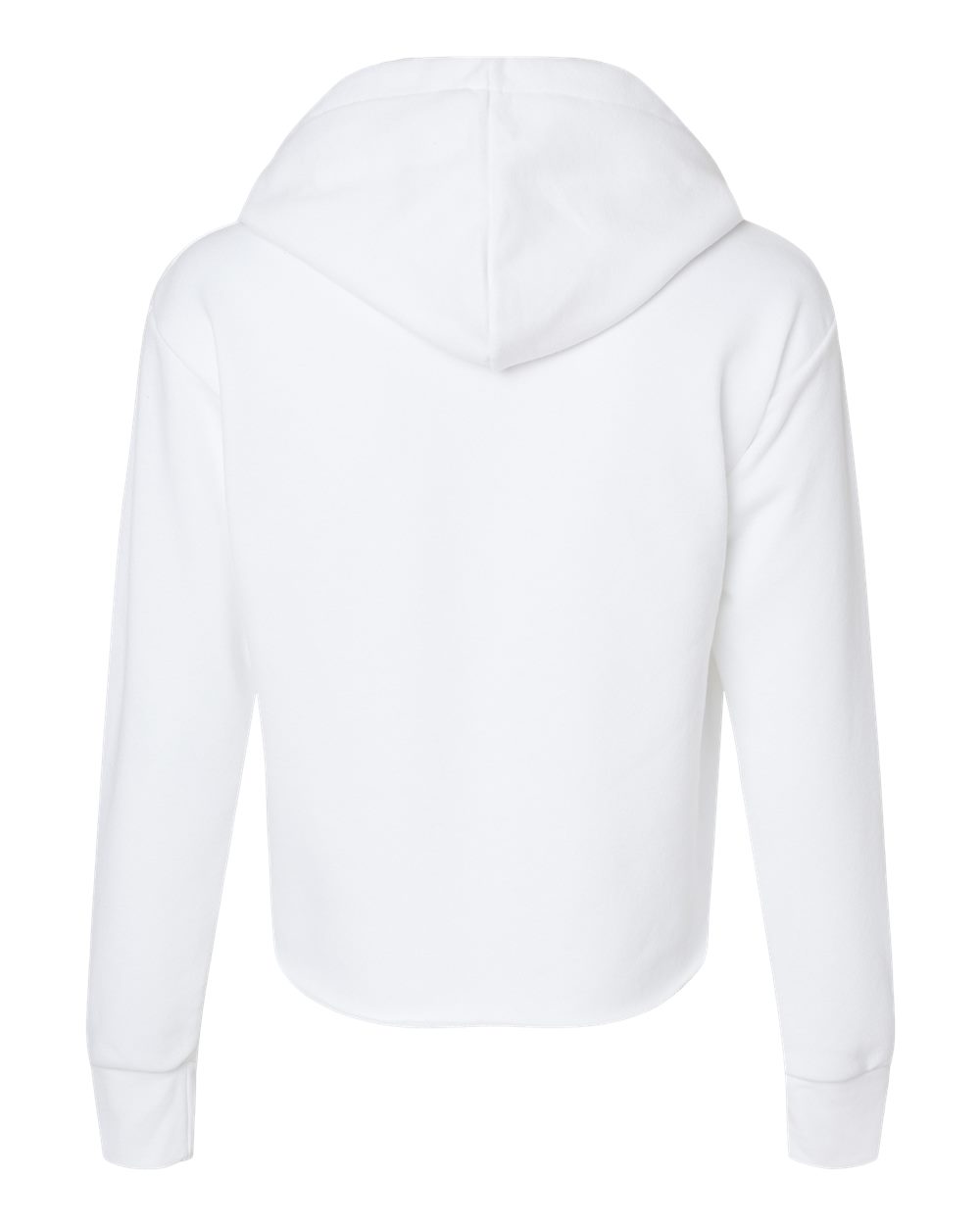 Rear View of White Women's Laguna Sueded Raw Edge Crop Hoodie - 9384