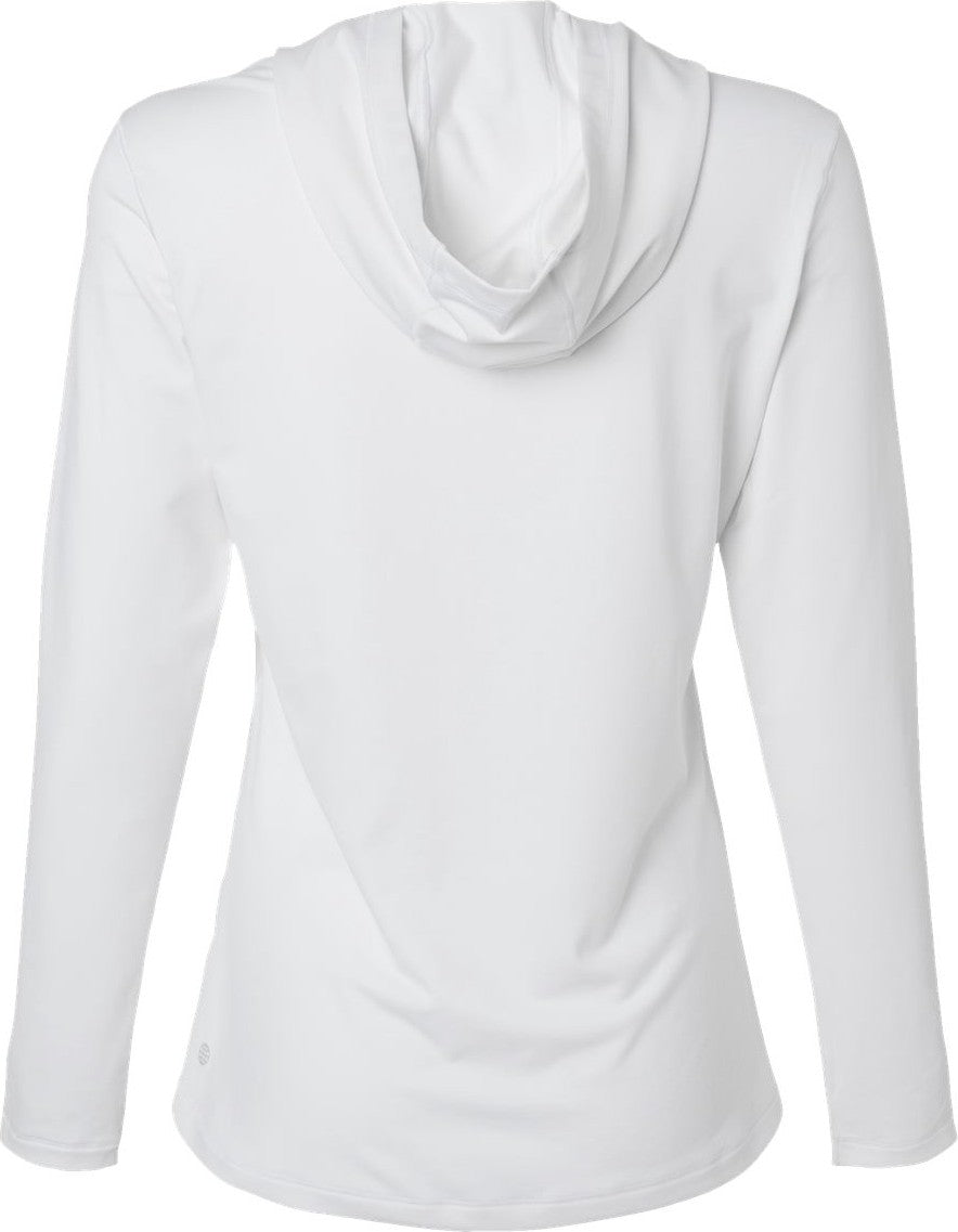 Rear View of White Women's Performance Hooded Pullover - A1003