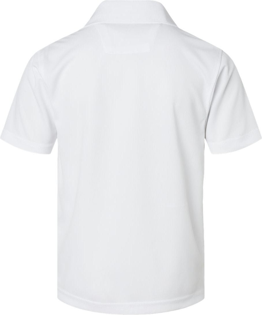 Front View of White Youth Saratoga Performance Mini Mesh Polo - 108Y