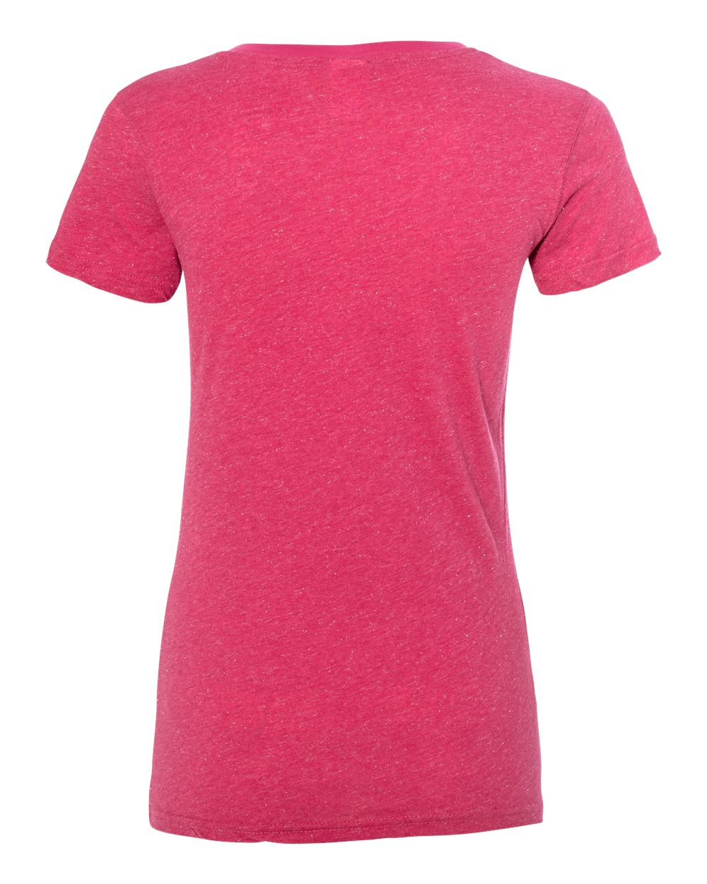 Rear View of Wildberry/ Silver Women’s Glitter V-Neck T-Shirt - 8136