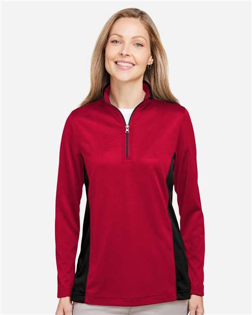 Red/ Black Women's Flash Snag Protection Plus IL Colorblock Quarter-Zip Pullover - M786W