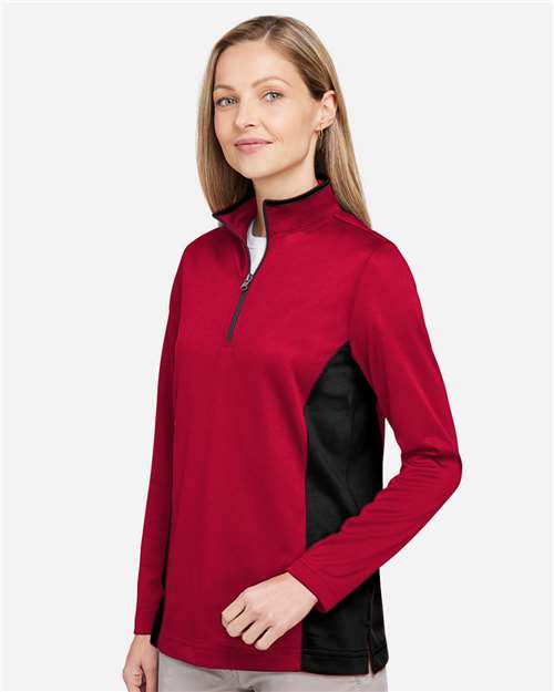 Red/ Black Women's Flash Snag Protection Plus IL Colorblock Quarter-Zip Pullover - M786W