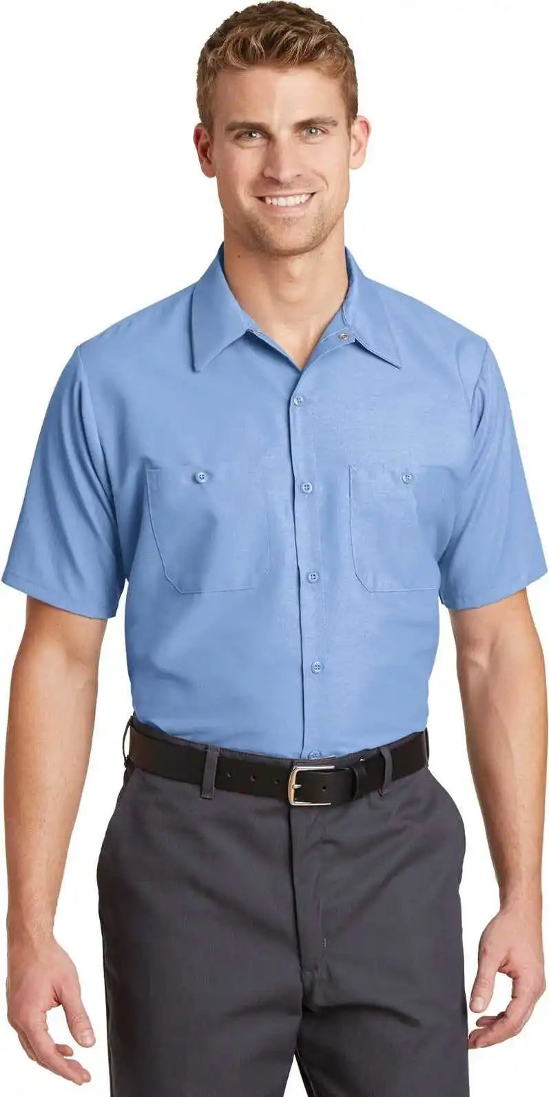 Red Kap Sp24 Short Sleeve Industrial Work Shirt - Light Blue