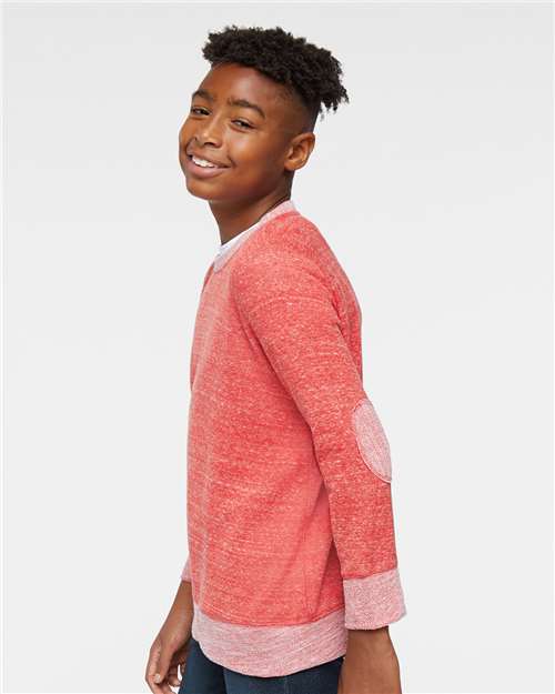 Red Melange Youth Harborside Mélange French Terry Long Sleeve with Elbow Patches - 2279