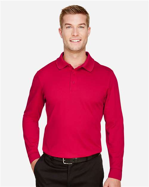 Red Men's CrownLux Performance® Plaited Long Sleeve Polo - DG20L