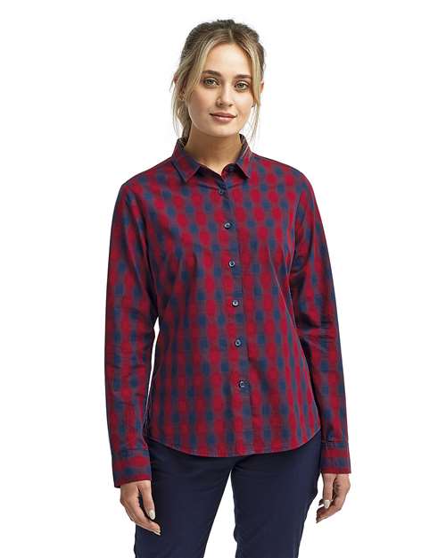 Red/ Navy Women's Mulligan Check Cotton Dress Shirt - RP350