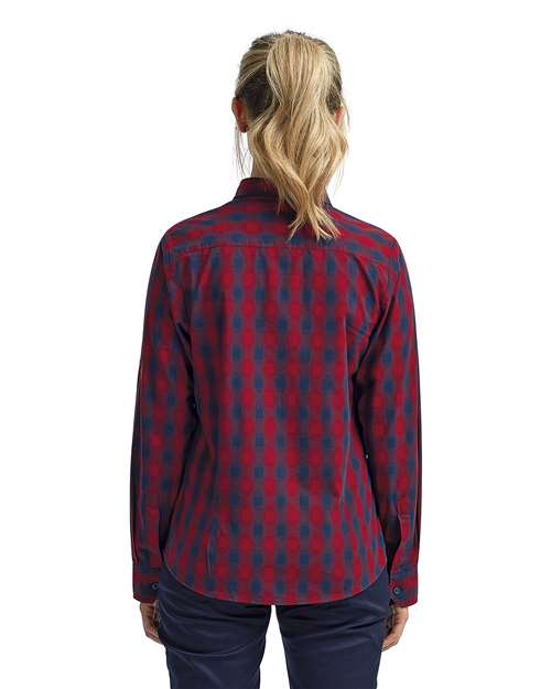 Red/ Navy Women's Mulligan Check Cotton Dress Shirt - RP350
