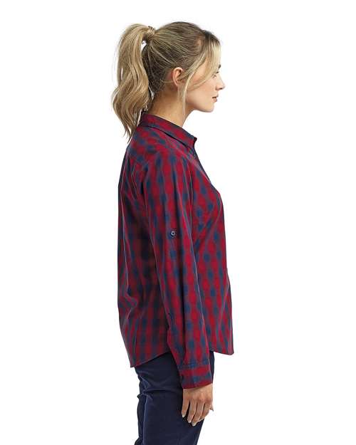 Red/ Navy Women's Mulligan Check Cotton Dress Shirt - RP350