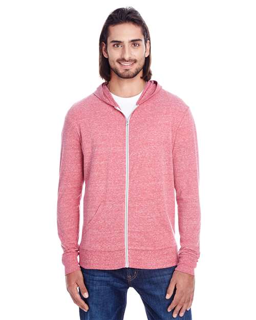 Red Triblend Full-Zip Lightweight Hooded Sweatshirt - 302Z