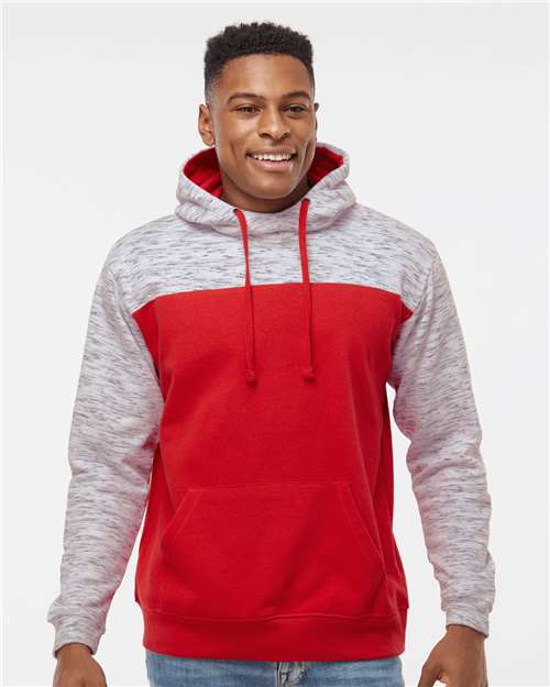 Red/ White Mélange Fleece Colorblocked Hooded Sweatshirt - 8676