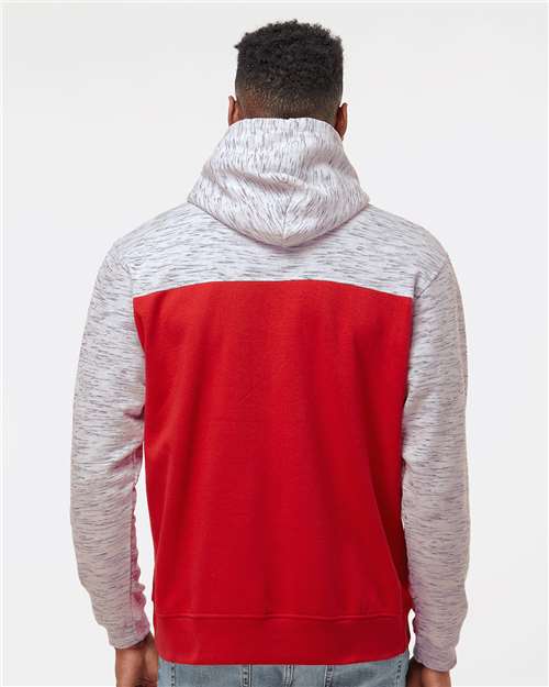 Red/ White Mélange Fleece Colorblocked Hooded Sweatshirt - 8676