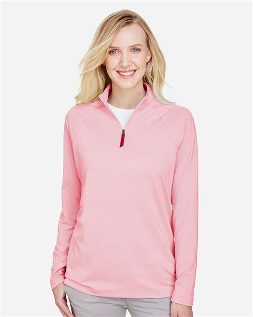 Red Women's CrownLux Performance® Clubhouse Micro-Stripe Quarter-Zip Pullover - DG480W
