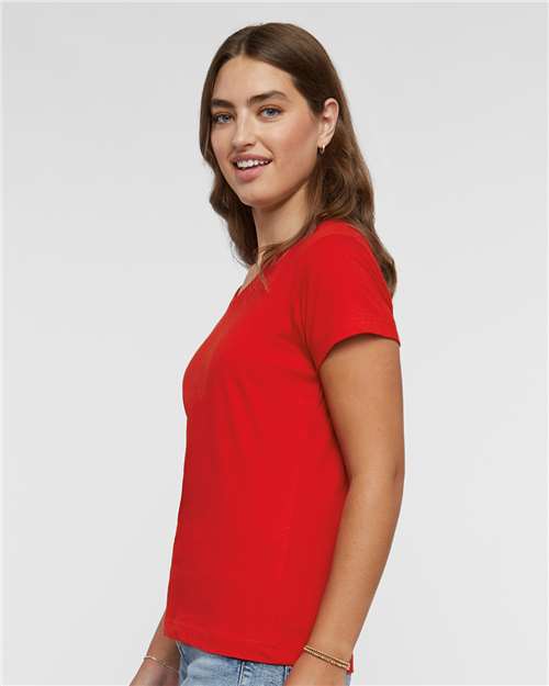 Red Women's Fine Jersey V-Neck Tee - 3507