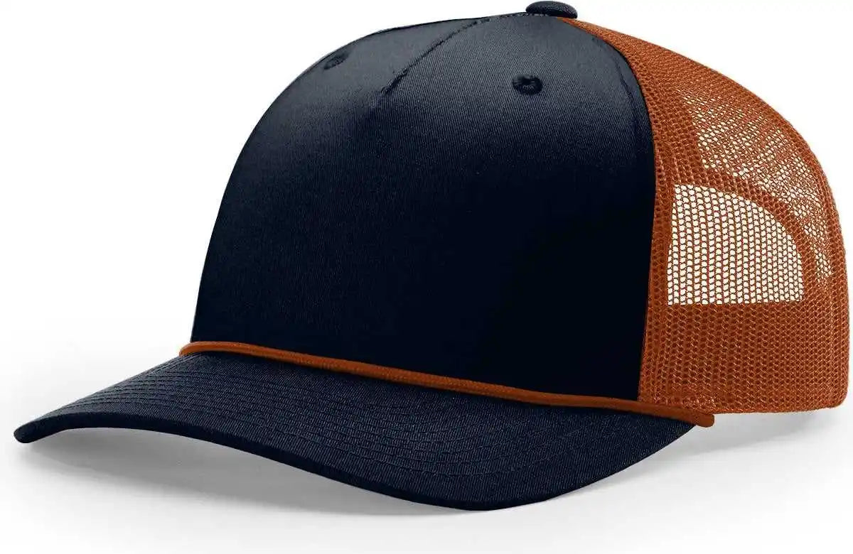 Richardson 112fpr Rope Trucker Caps - Split Navy Dark Orange - Burnto / Osfm