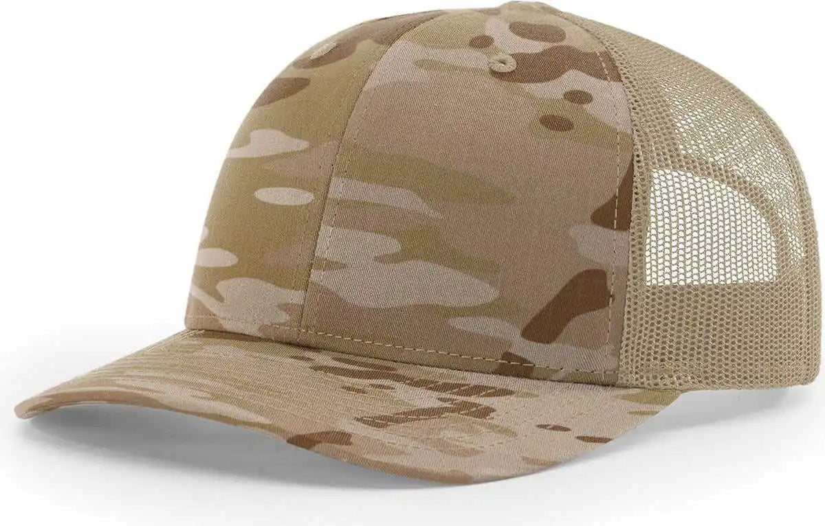 Richardson 112pt Printed Tactical Snapback Trucker Caps - Split Multicam Arid Tan - Osfm