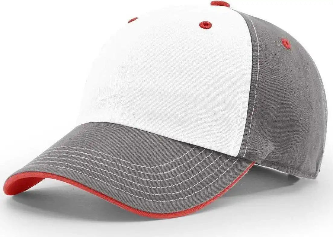 Richardson 322 Washed Chino Charcoal Caps - White Red - Osfm