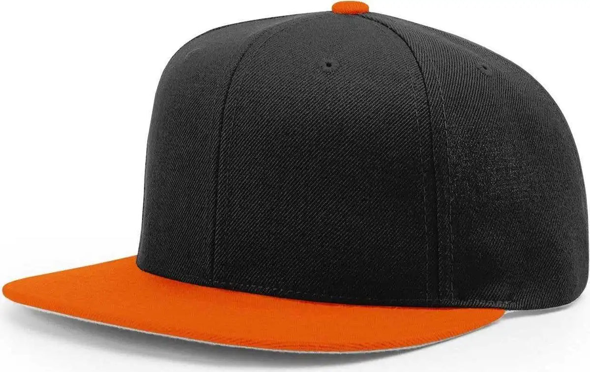 Richardson 510 Wool Flatbill Snapback Caps - Black Orange - Osfm