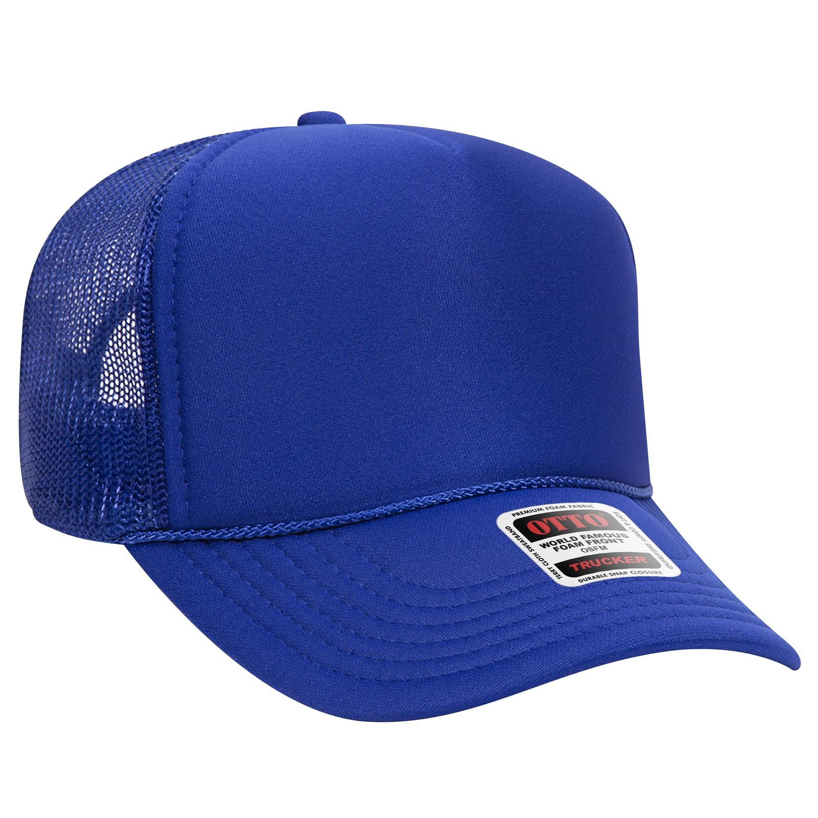 Front View of 001 - Royal OTTO CAP 5 Panel Mid Profile Mesh Back Trucker Hat
