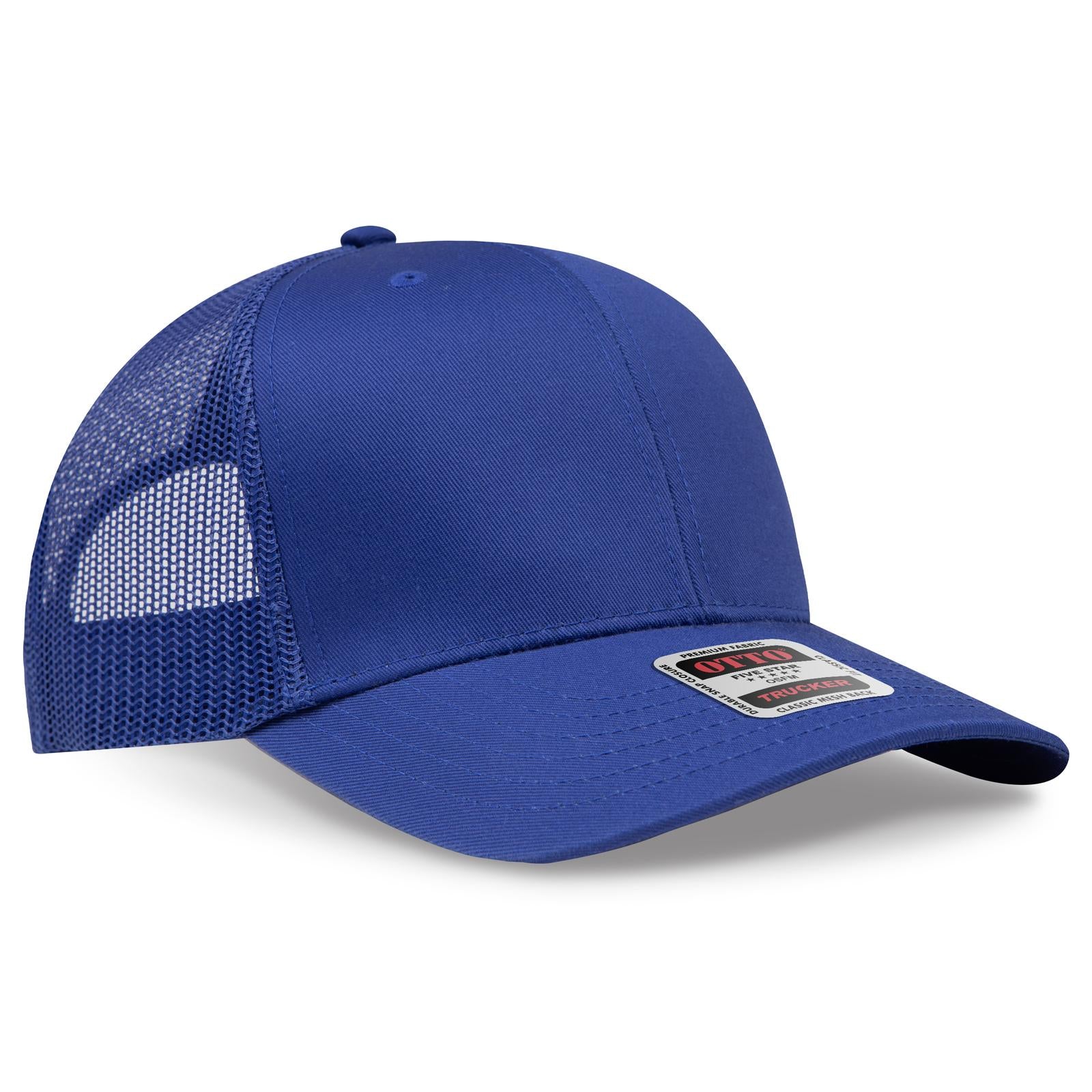 Right View of 001 - Royal OTTO CAP 6 Panel Mid Profile Mesh Back Trucker Hat