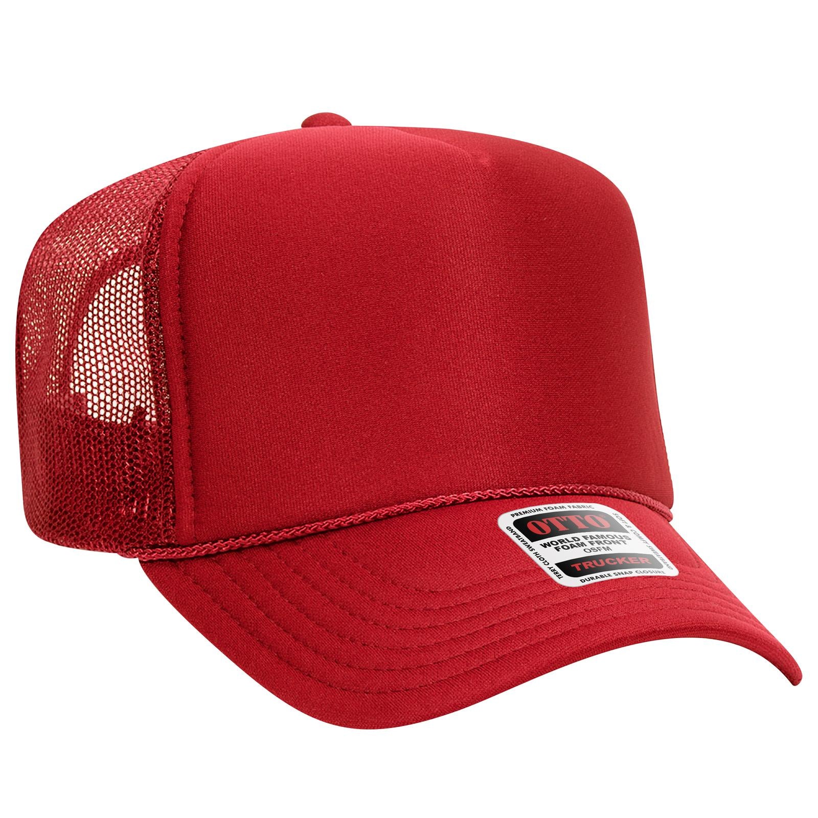 Right View of 002 - Red OTTO CAP 5 Panel High Crown Mesh Back Trucker Hat