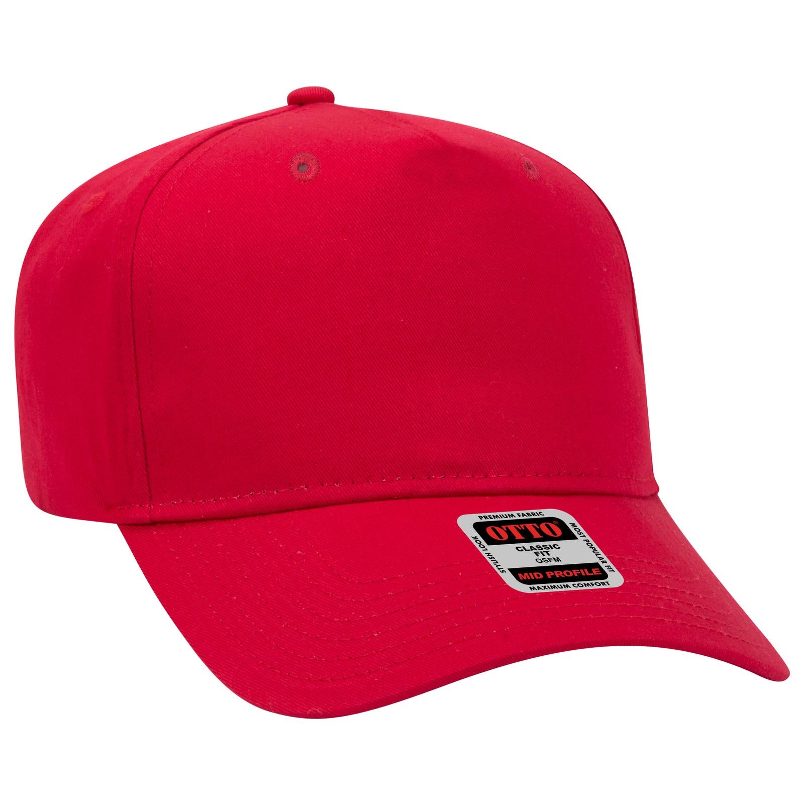Front View of 002 - Red OTTO CAP 5 Panel Mid Profile Baseball Cap