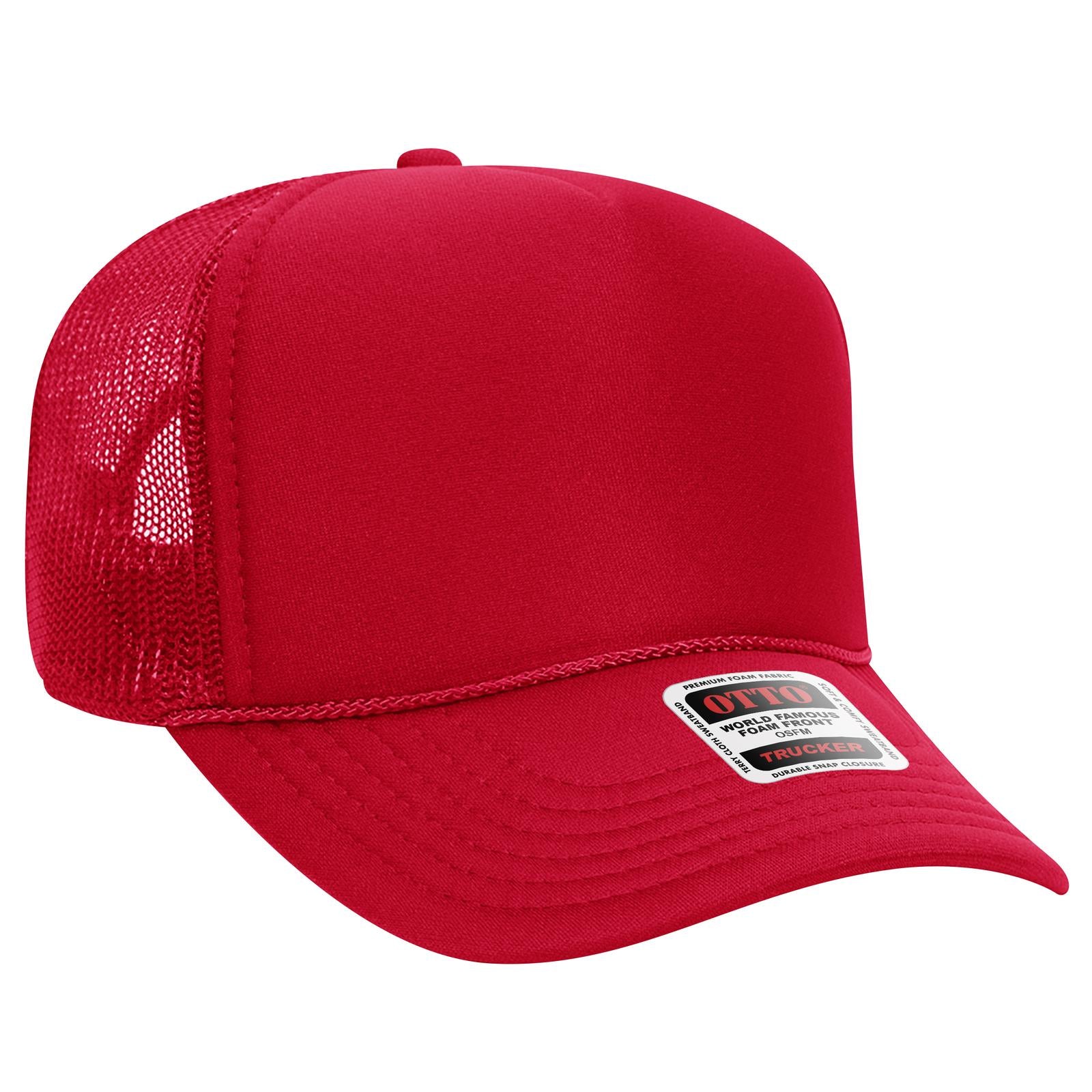 Right View of 002 - Red OTTO CAP 5 Panel Mid Profile Mesh Back Trucker Hat