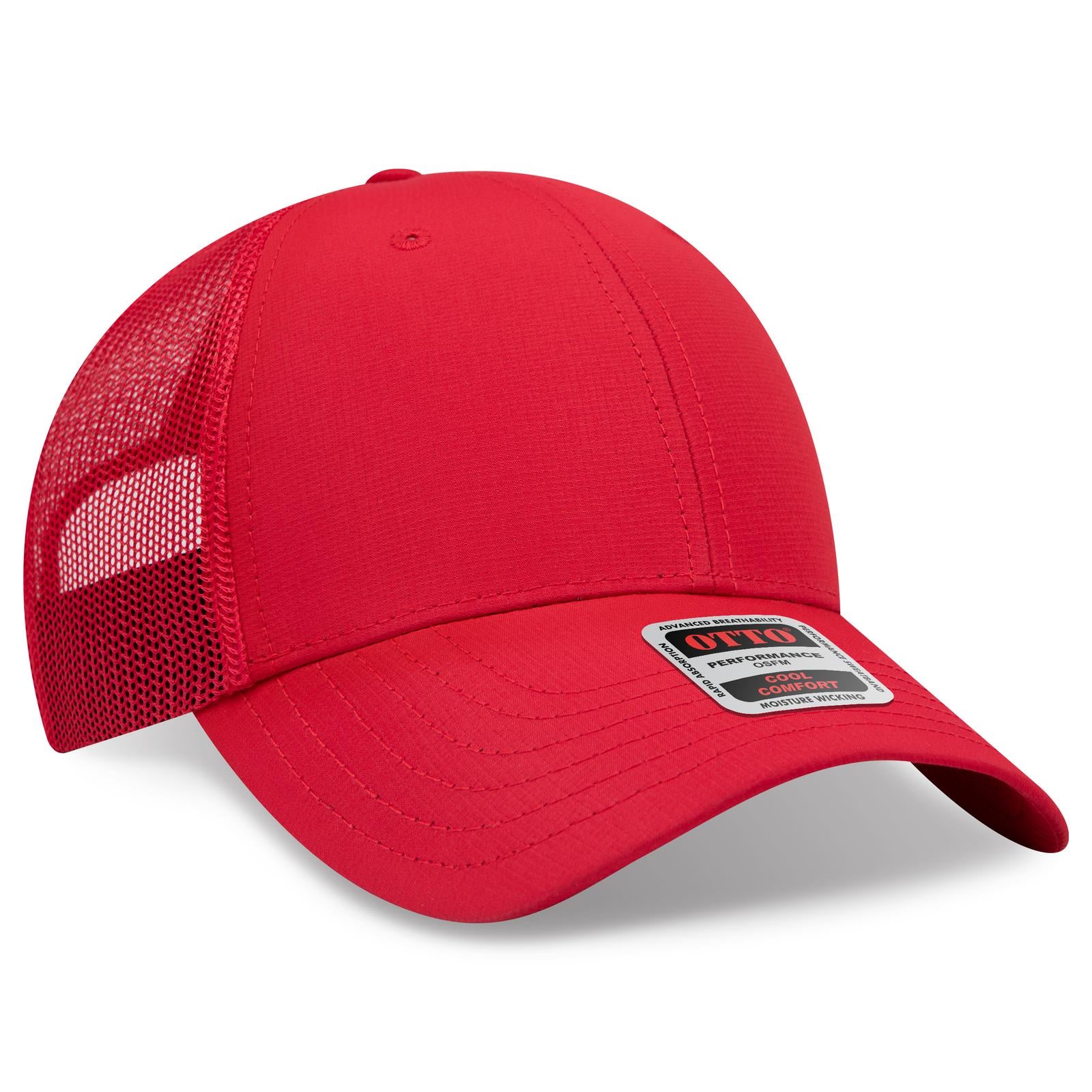 Right View of 002 - Red OTTO CAP 6 Panel Low Profile Mesh Back Trucker Hat