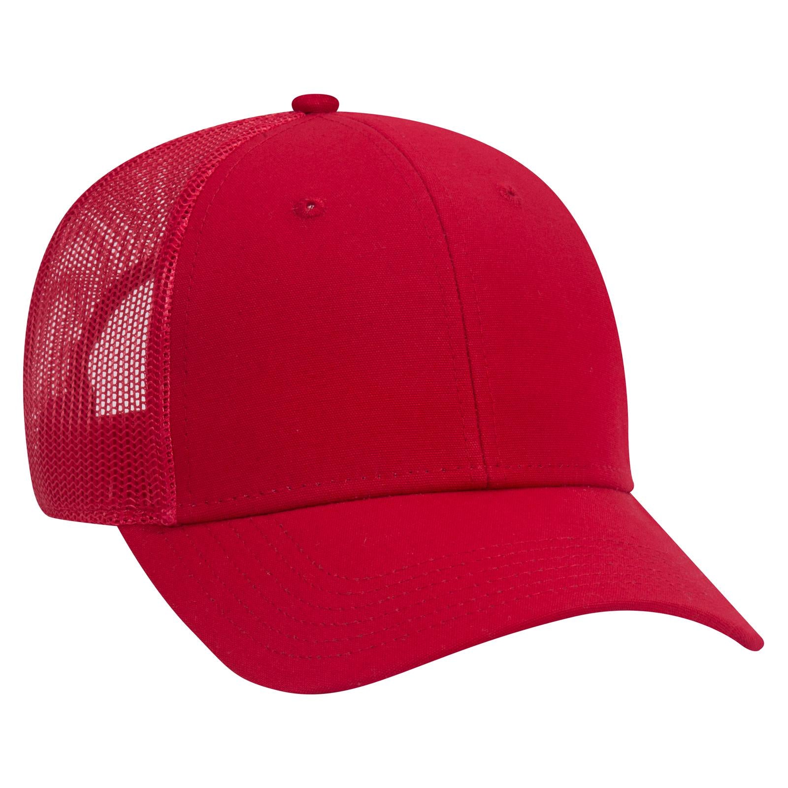 Right View of 002 - Red OTTO CAP 6 Panel Low Profile Mesh Back Trucker Hat