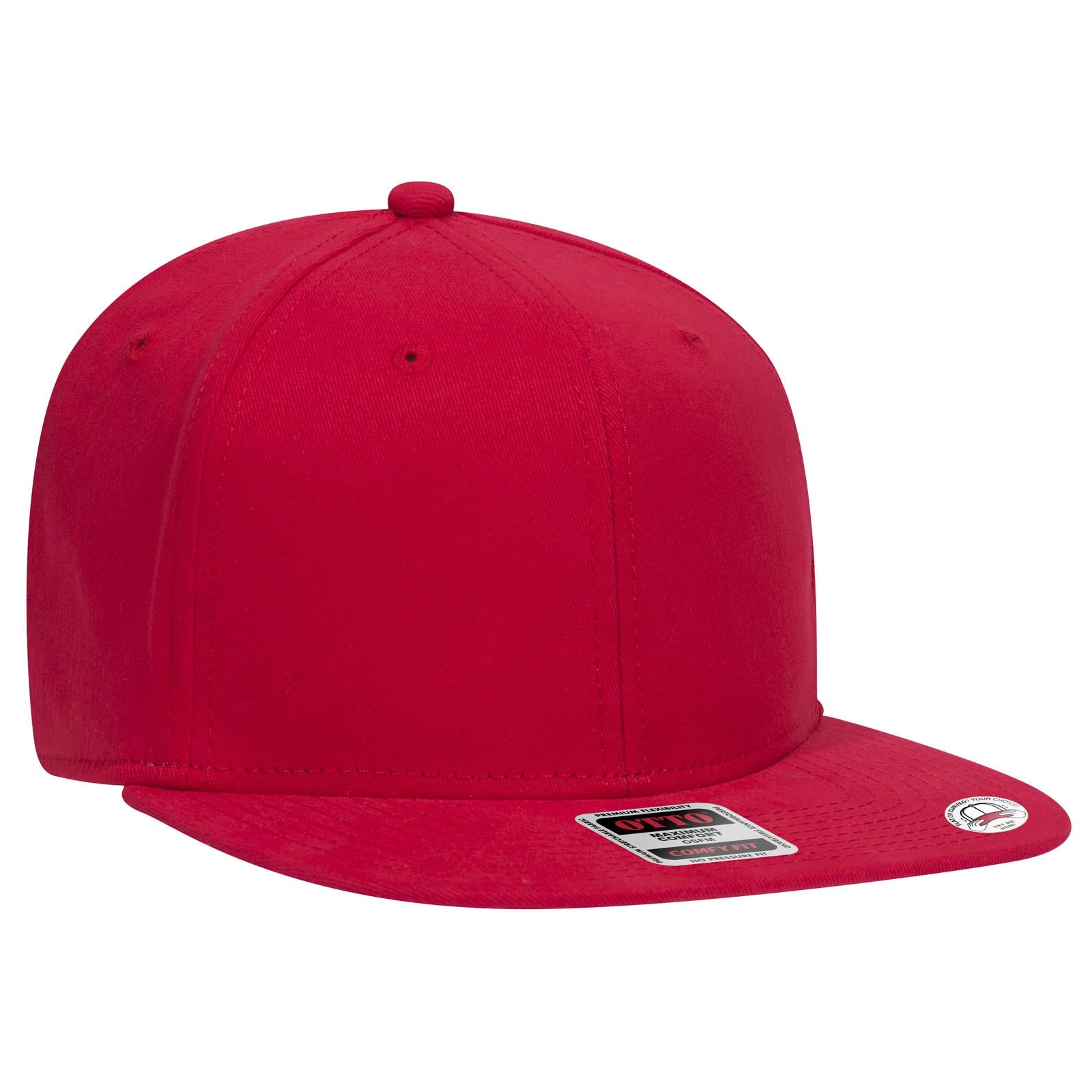 Front View of 002 - Red OTTO CAP "OTTO COMFY FIT" 6 Panel Pro Style Snapback Hat