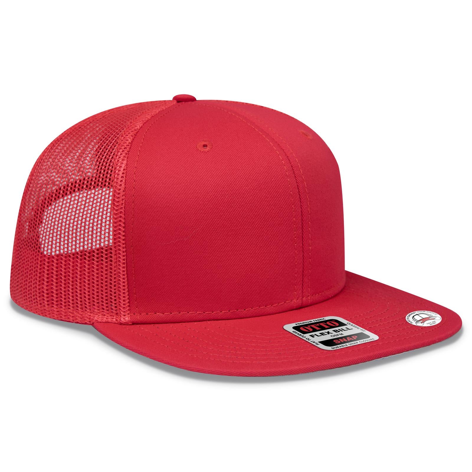 Right View of 002 - Red OTTO CAP "OTTO SNAP" 6 Panel Pro Style Mesh Back Trucker Snapback Hat