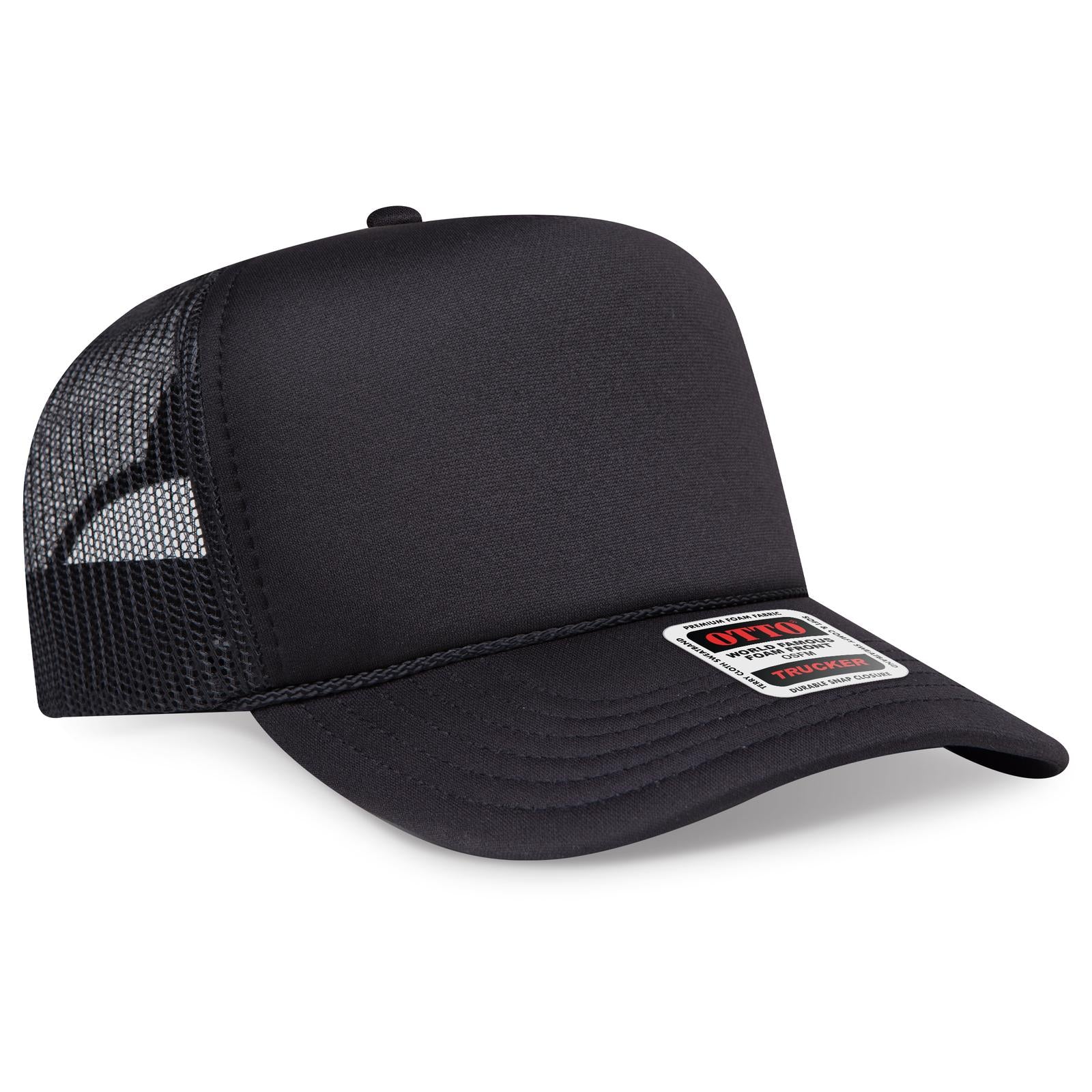Right View of 003 - Black OTTO CAP 5 Panel High Crown Mesh Back Trucker Hat