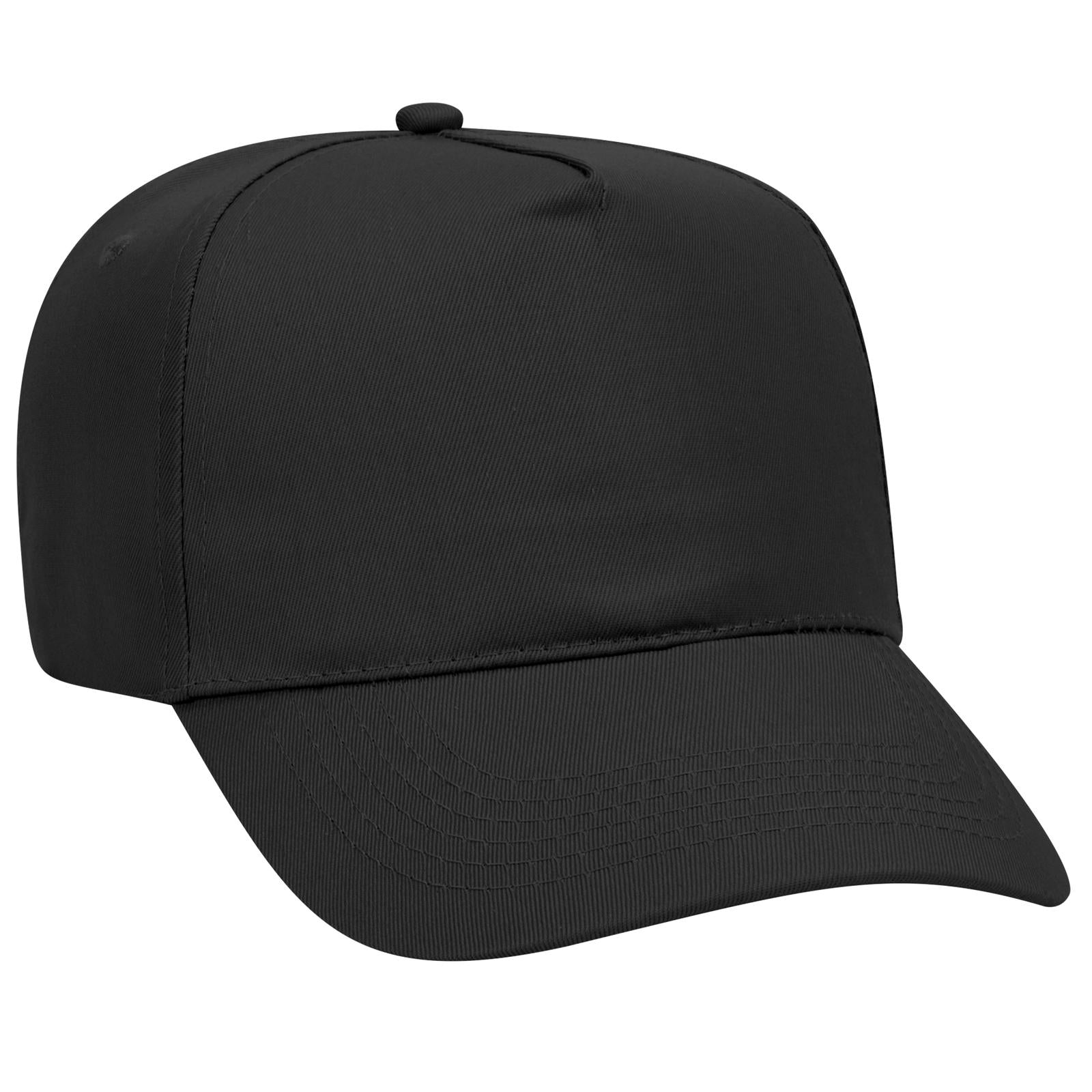 Front View of 003 - Black OTTO CAP 5 Panel Mid Profile Baseball Cap