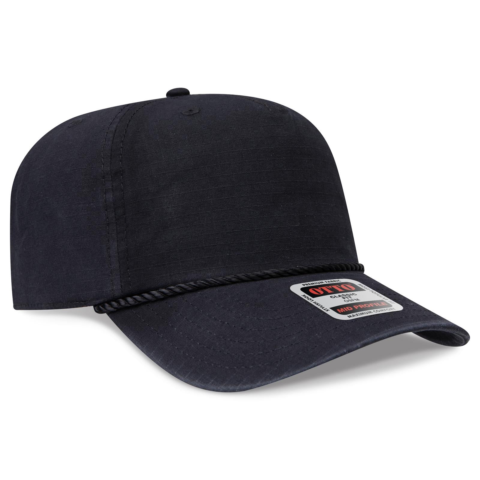 Right View of 003 - Black OTTO CAP 5 Panel Mid Profile Baseball Hat