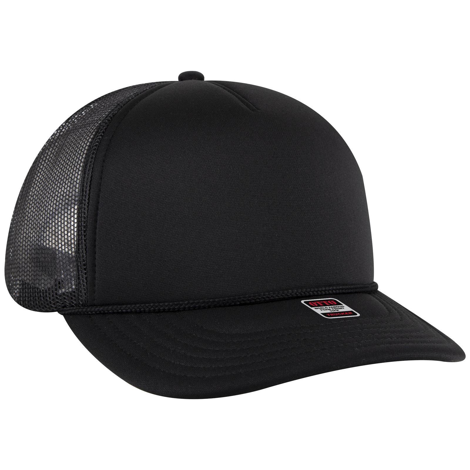 Right View of 003 - Black OTTO CAP 5 Panel Pro Style Mesh Back Trucker Hat