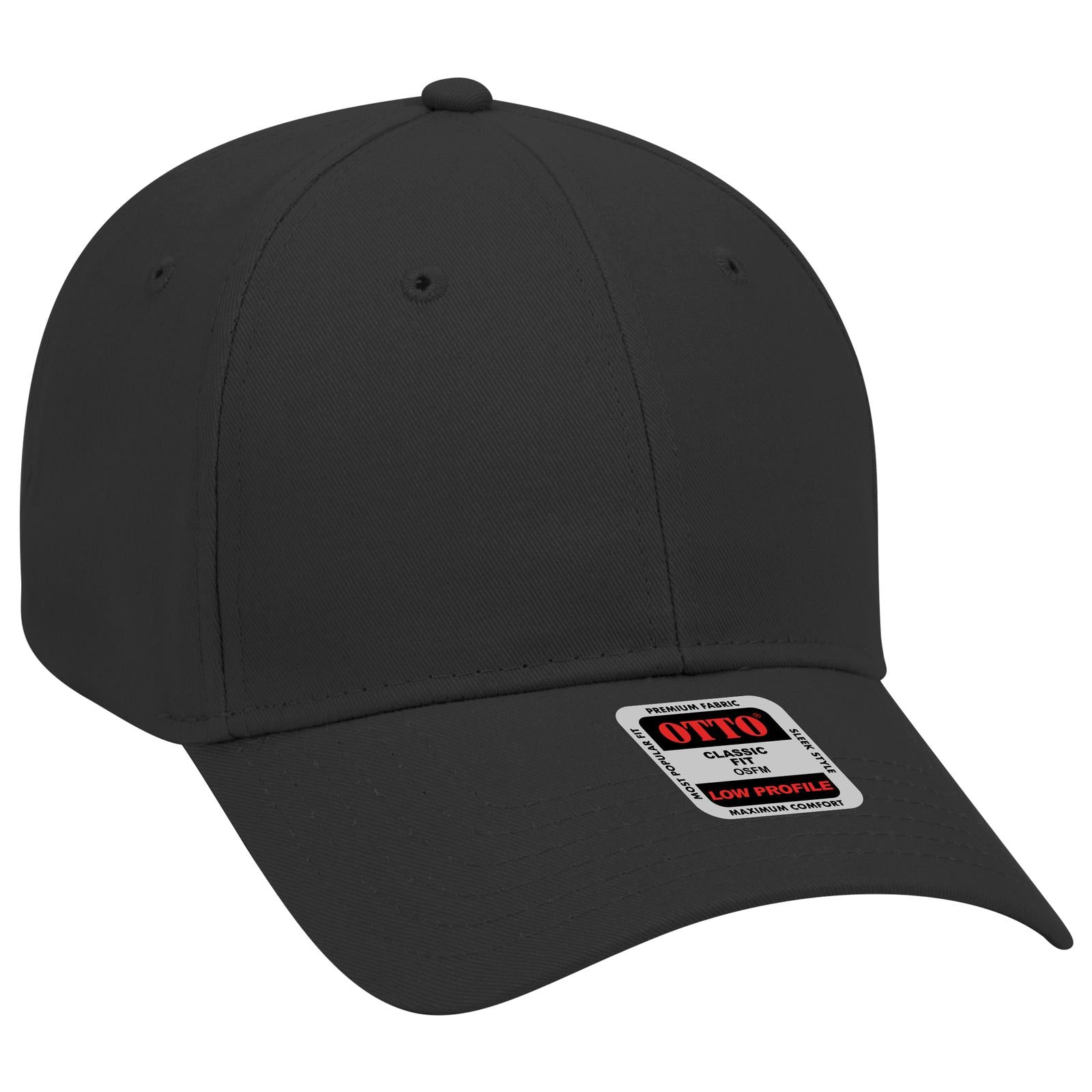 Front View of 003 - Black OTTO CAP 6 Panel Low Profile Baseball Cap