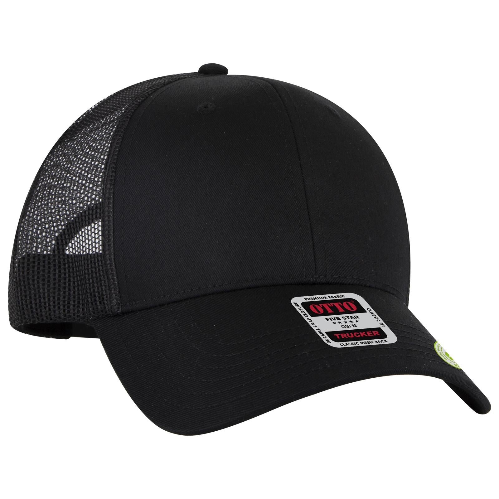 Right View of 003 - Black OTTO CAP 6 Panel Low Profile Mesh Back Trucker Hat