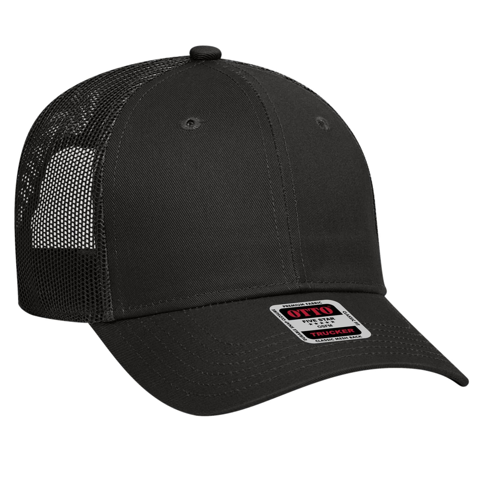 Right View of 003 - Black OTTO CAP 6 Panel Low Profile Mesh Back Trucker Hat