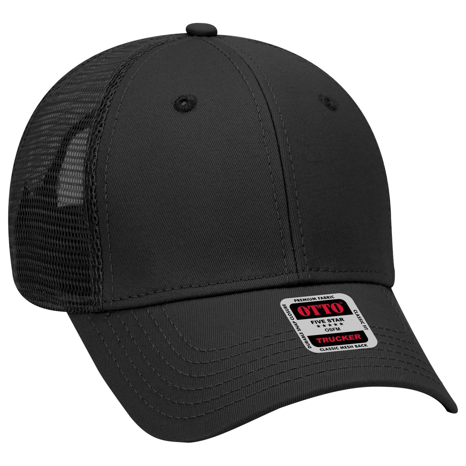 Right View of 003 - Black OTTO CAP 6 Panel Low Profile Mesh Back Trucker Hat