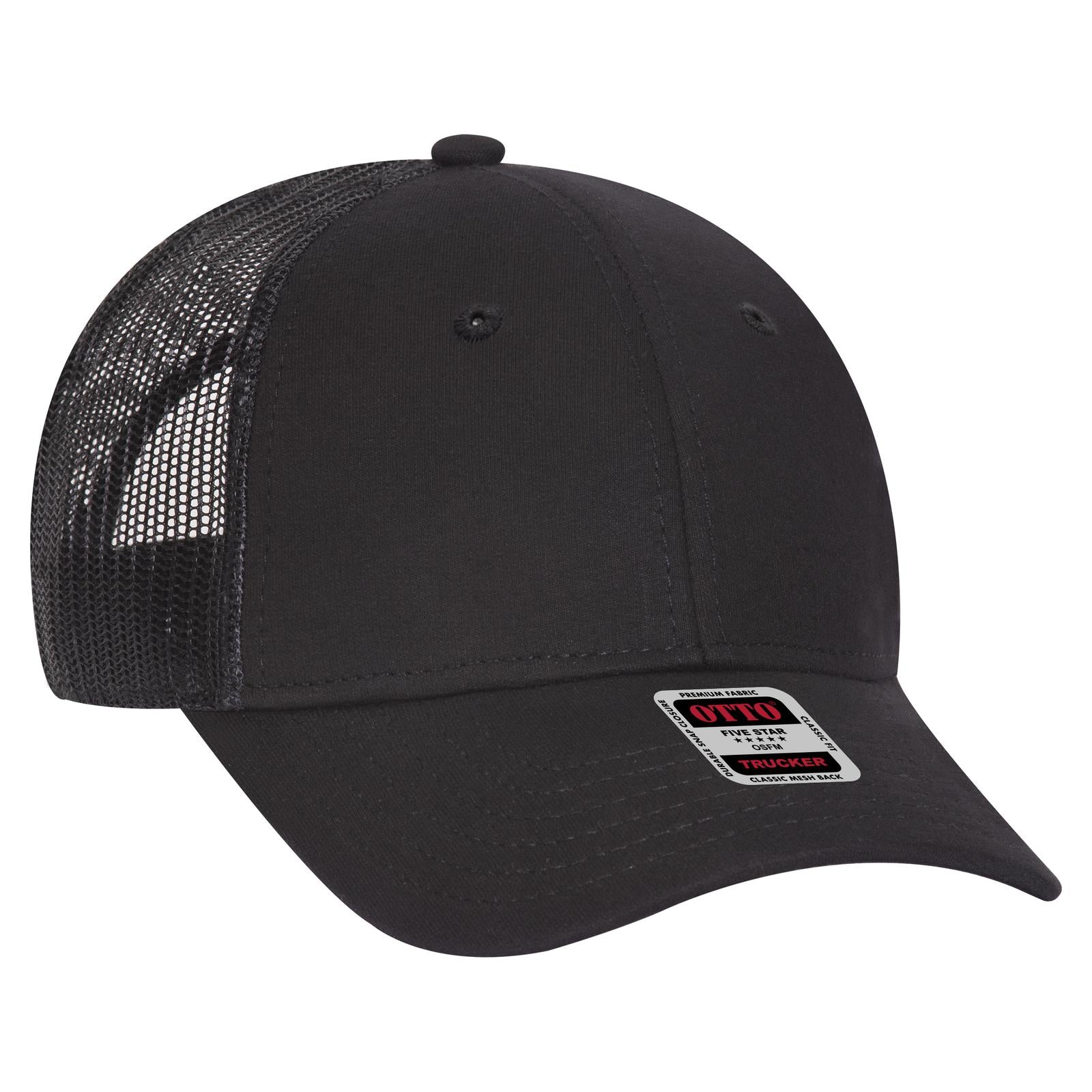 Right View of 003 - Black OTTO CAP 6 Panel Low Profile Mesh Back Trucker Hat