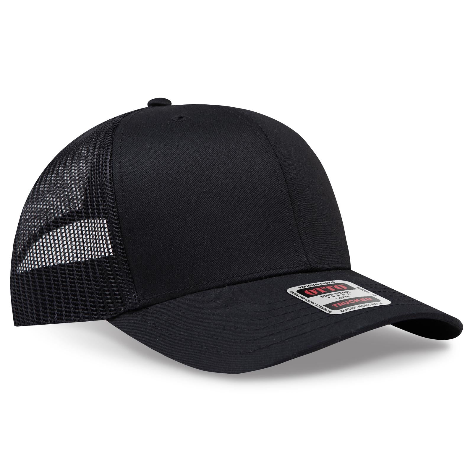 Right View of 003 - Black OTTO CAP 6 Panel Mid Profile Mesh Back Trucker Hat