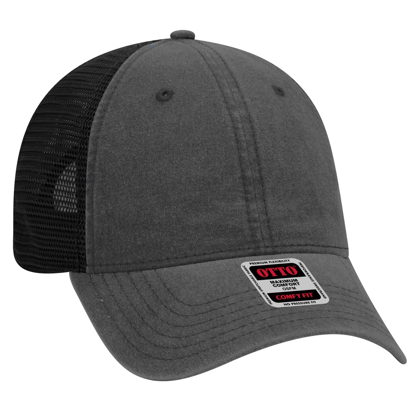 Right View of 003 - Black OTTO CAP "OTTO COMFY FIT" 6 Panel Low Profile Mesh Back Trucker Hat