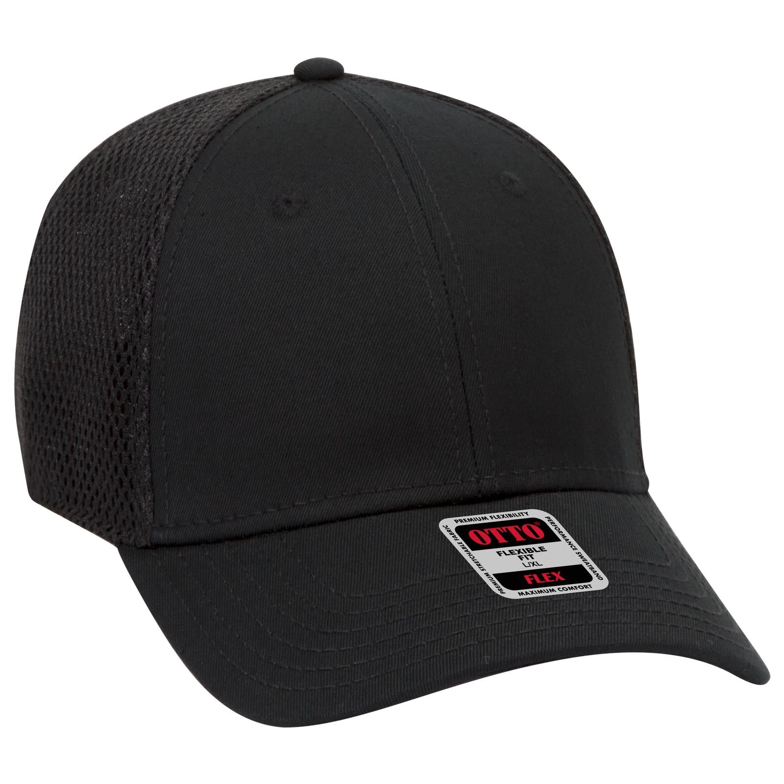 Front View of 003 - Black OTTO CAP "OTTO FLEX" Fitted 6 Panel Low Profile Baseball Cap