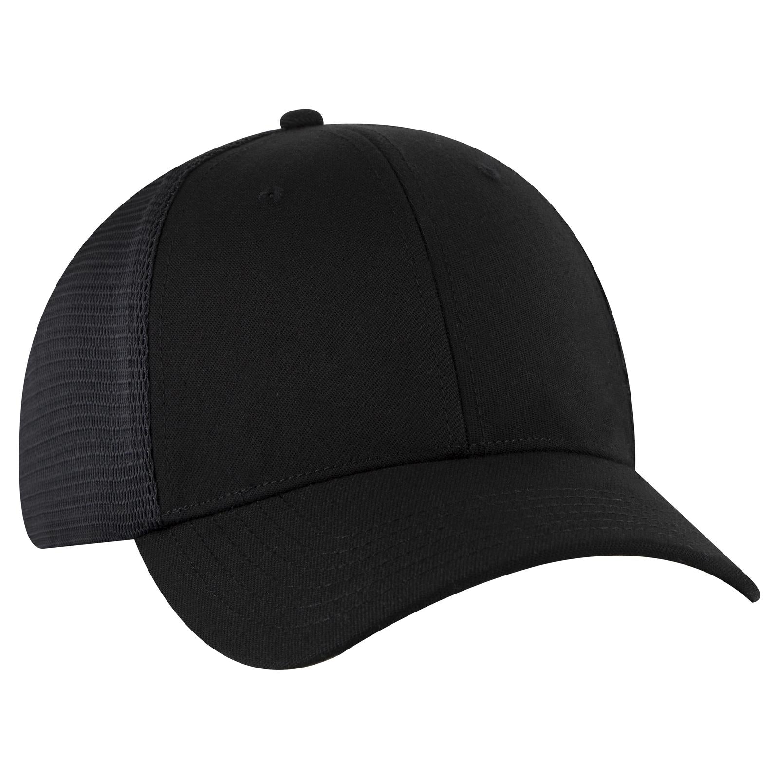Front View of 003 - Black OTTO CAP "OTTO FLEX" Fitted 6 Panel Low Profile Mesh Back Trucker Hat