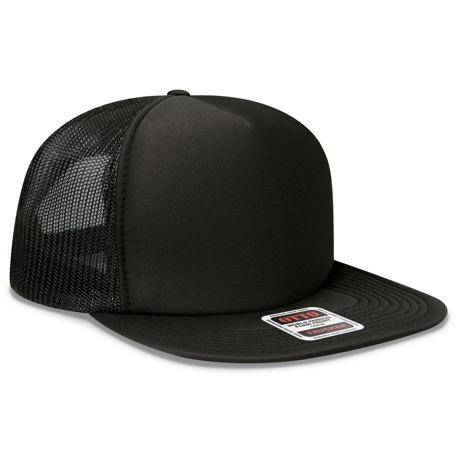 Right View of 003 - Black OTTO CAP "OTTO SNAP" 5 Panel High Crown Mesh Back Trucker Snapback Hat