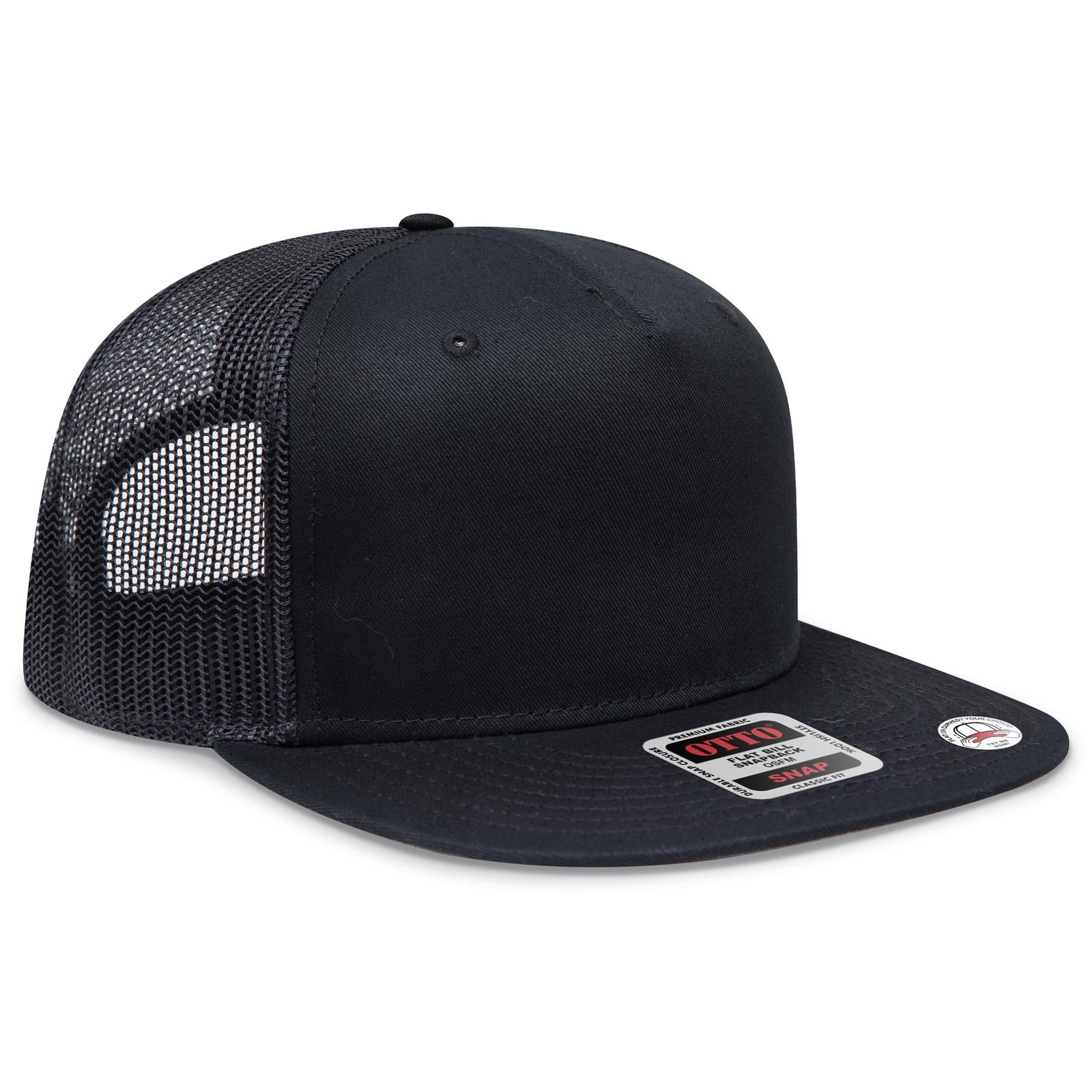 Right View of 003 - Black OTTO CAP "OTTO SNAP" 5 Panel Pro Style Mesh Back Trucker Snapback Hat